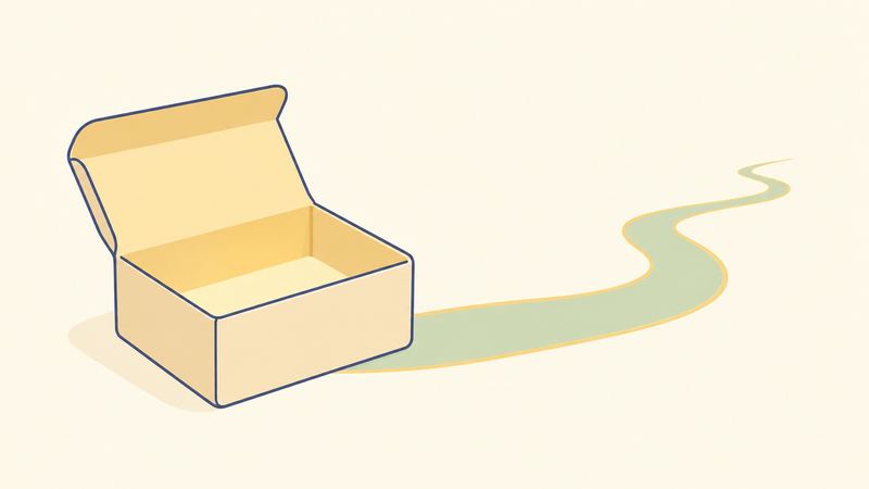 ふたの開いた空の箱の中は明るく照らされ、箱のそばから新しい小道が右上へ伸びている。